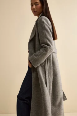 Cappotto Vestaglia con Cintura in Misto Lana - GRIGIO SPIGATO