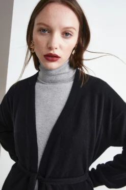 Cardigan con Cintura in Lana e Cashmere - NERO