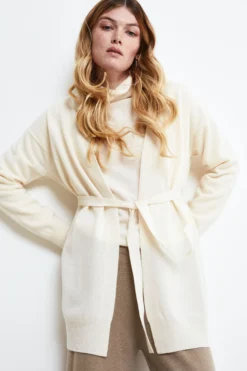 Cardigan con Cintura in Lana e Cashmere - LATTE