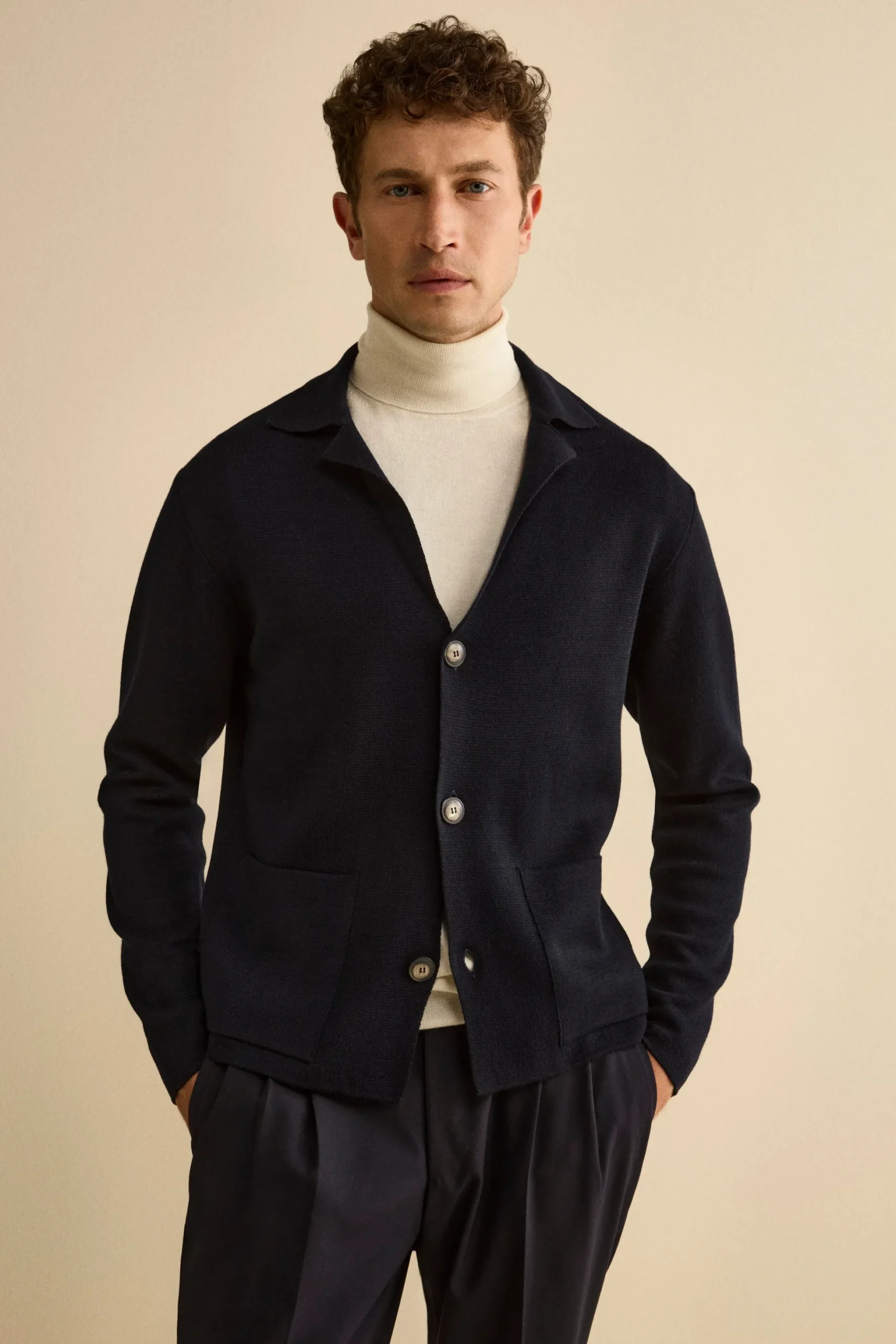 Cardigan con Tasche e Bottoni in Misto Lana - BLU