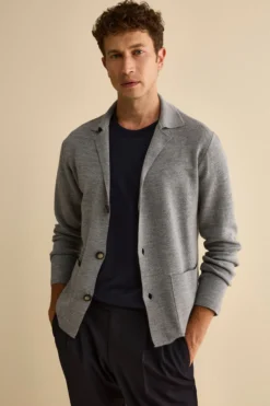 Cardigan con Tasche e Bottoni in Misto Lana - GRIGIO