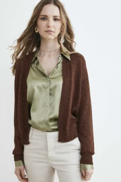 Cardigan corto da donna - TABACCO