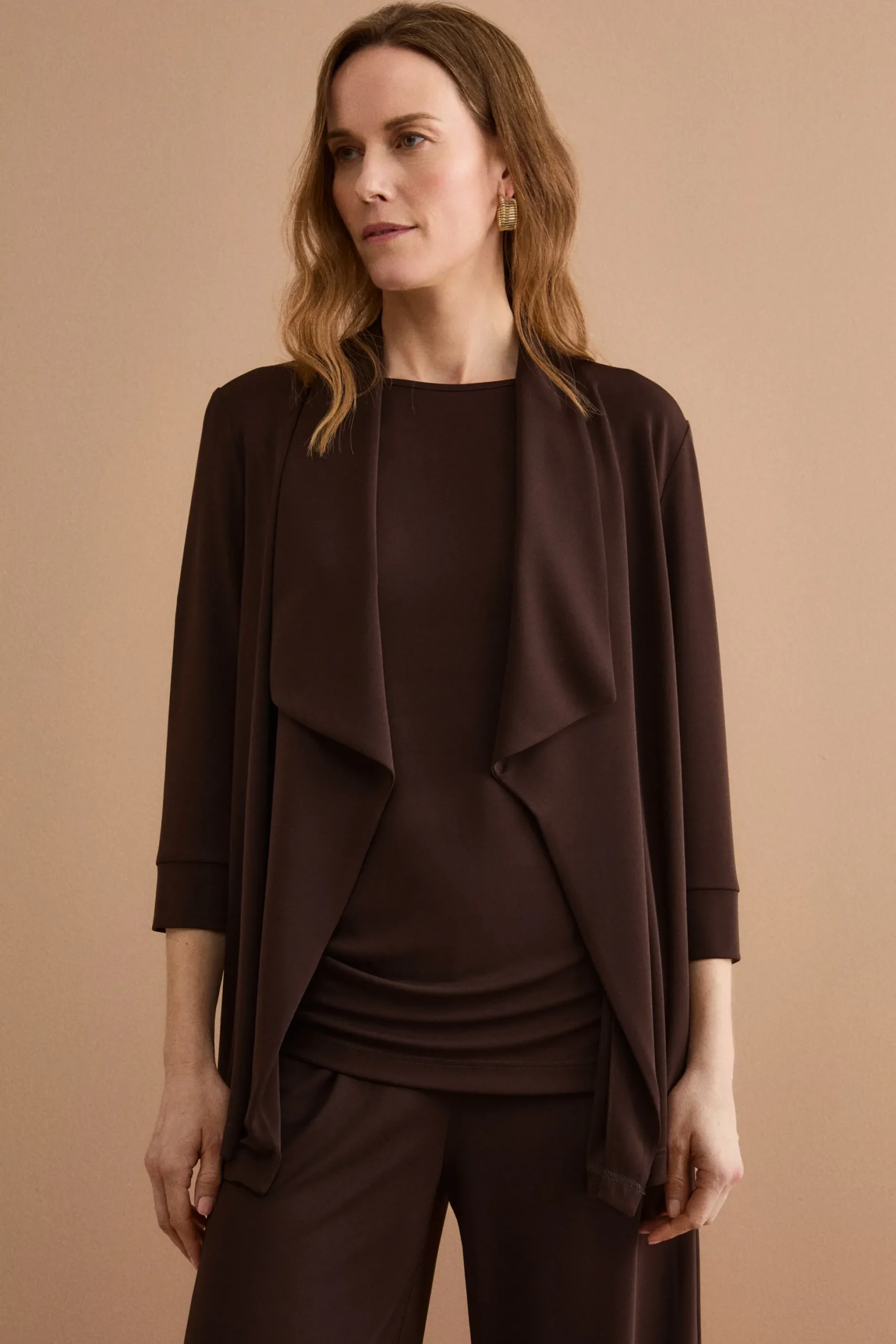 Cardigan Elegante in Jersey Crêpe - CIOCCOLATO