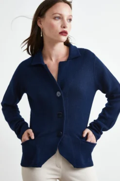 Cardigan in lana con bottoni - BLU
