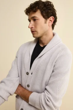 Cardigan in Lana Merino a Costa Inglese - GRIGIO CHIARO