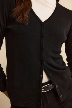 Cardigan in Lana Merino con Scollo a V - NERO