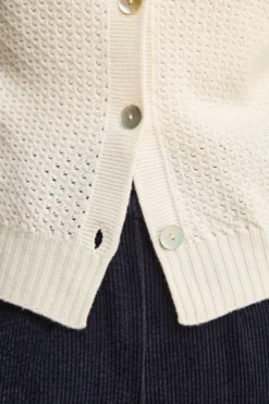 Cardigan in Lana Merino Traforato con Collo Coreana - ECRU
