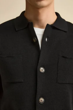 Cardigan in Misto Lana con Tasche - NERO