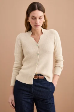 Cardigan Links Scollo a V in Cotone - VANIGLIA