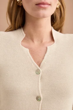 Cardigan Links Scollo a V in Cotone - VANIGLIA