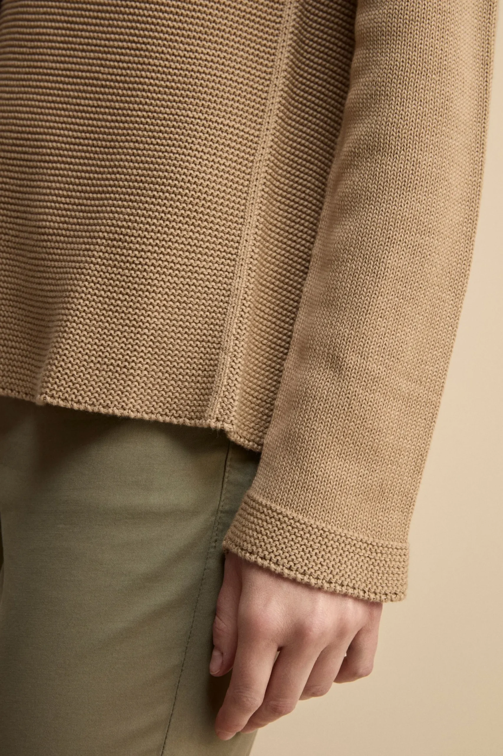 Cardigan Links Scollo a V in Cotone - BEIGE