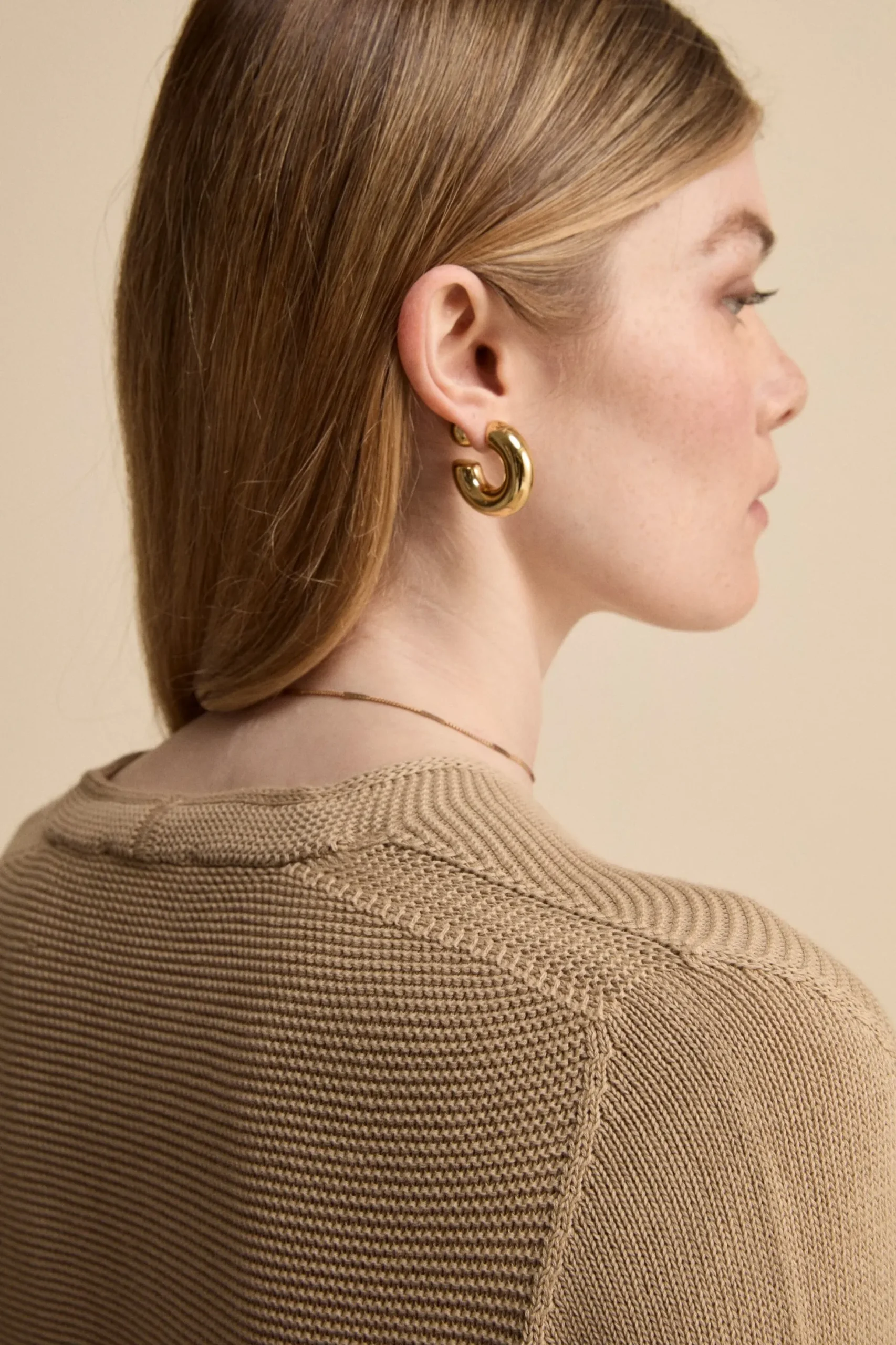 Cardigan Links Scollo a V in Cotone - BEIGE