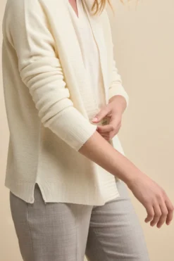 Cardigan Lungo con Collo a Scialle in Lana - PANNA