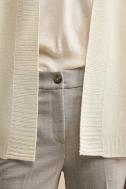 Cardigan Lungo con Collo a Scialle in Lana - PANNA