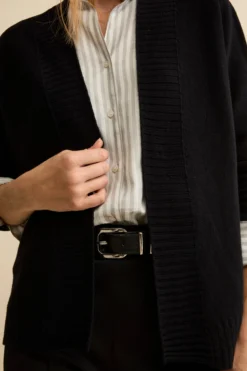 Cardigan Lungo con Collo a Scialle in Lana - NERO