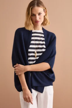 Cardigan Lungo in Cotone con Manica Kimono - NAVY