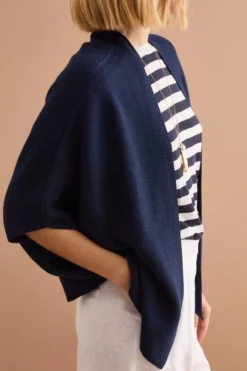 Cardigan Lungo in Cotone con Manica Kimono - NAVY