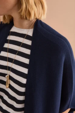 Cardigan Lungo in Cotone con Manica Kimono - NAVY