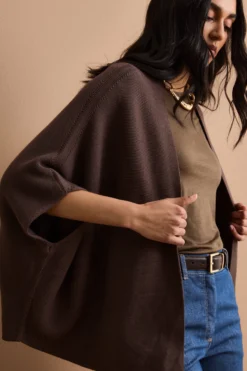 Cardigan Lungo in Cotone con Manica Kimono - TERRA
