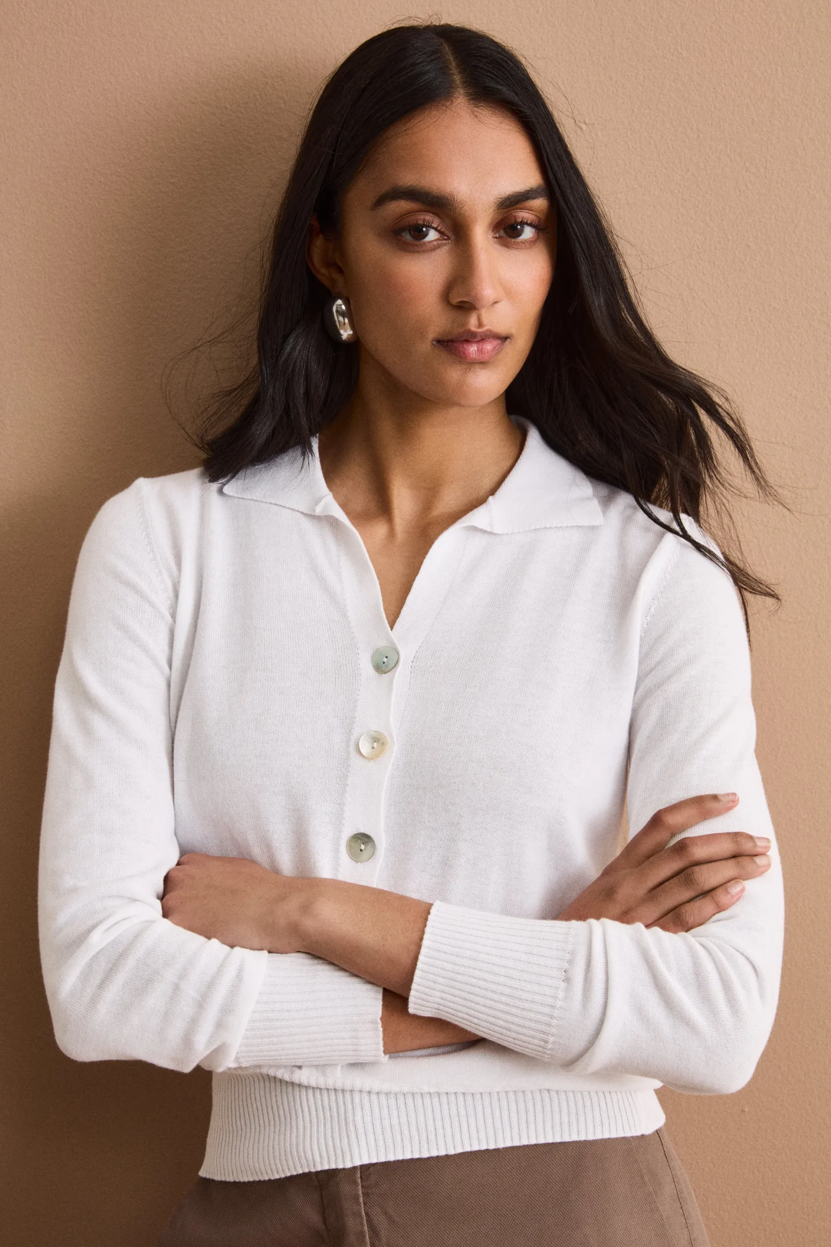 Cardigan Polo in Cotone - BIANCO