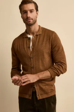 Cardigan Regular Fit in Lana Merino - TABACCO
