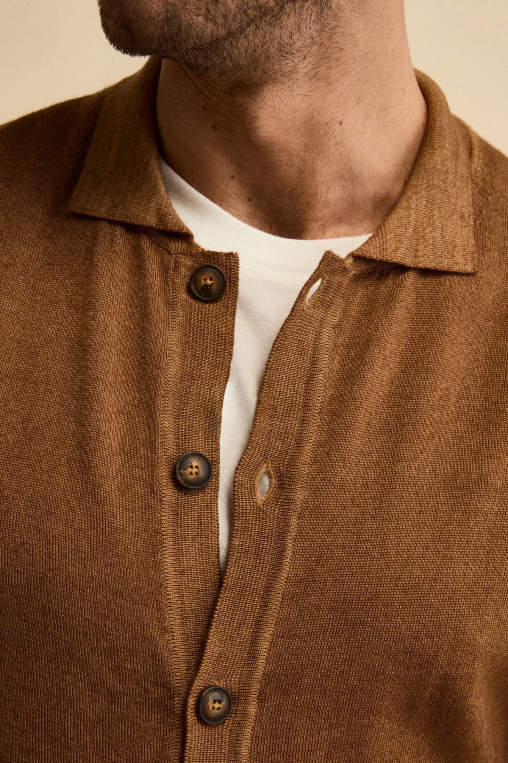 Cardigan Regular Fit in Lana Merino - TABACCO