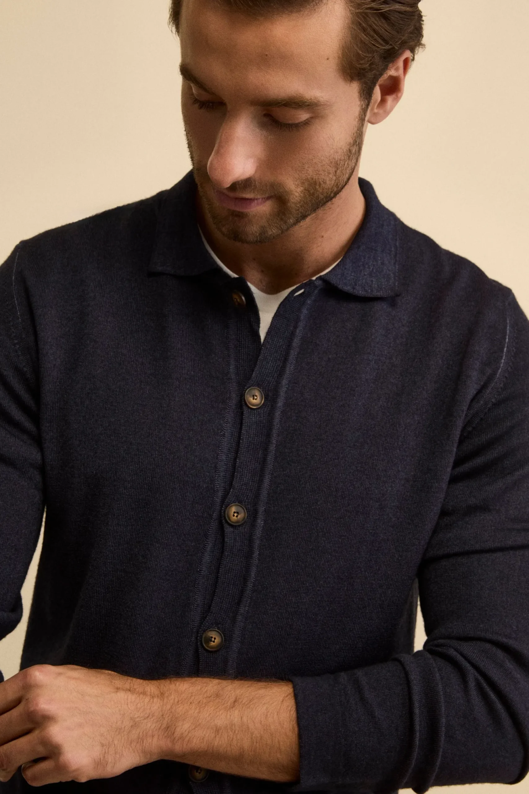 Cardigan Regular Fit in Lana Merino - BLU MARINE