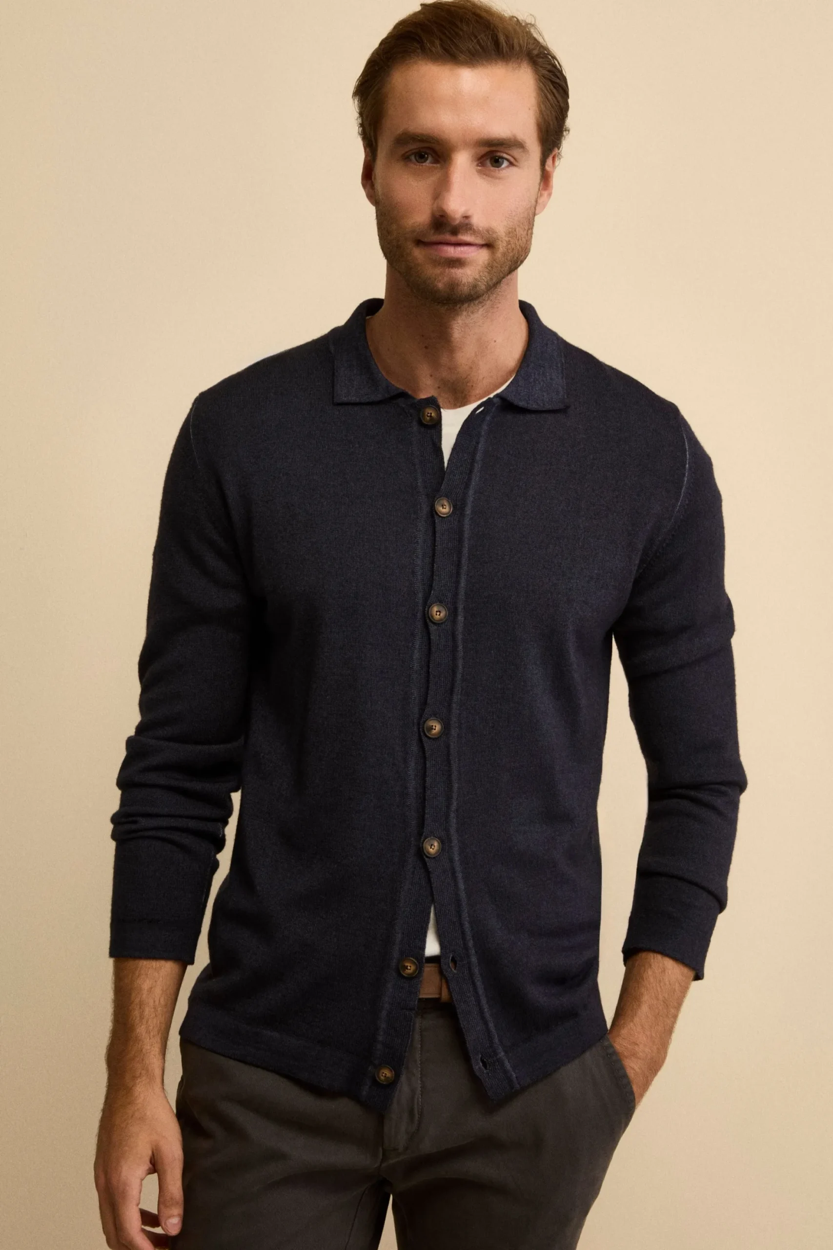 Cardigan Regular Fit in Lana Merino - BLU MARINE