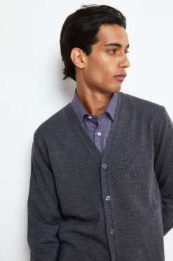Cardigan Scollo a V in Lana Merino - ANTRACITE
