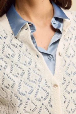 Cardigan Scollo a V Traforato in Lana e Cashmere - LATTE