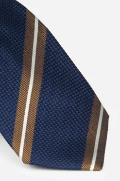 Cravatta a righe in seta - RIGATO BLU/GIALLO