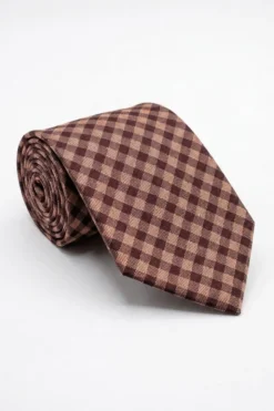 Cravatta Casual in Seta a Quadri- ROSSO QUADRI