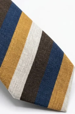 Cravatta Casual Jacquard in Seta a Righe - RIGATO BLU/MARRONE