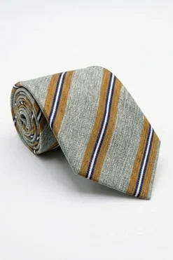 Cravatta in Lino e Seta a Righe - BEIGE RIGATO