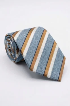 Cravatta in Seta Doppia Riga - RIGATO AZZURRO/MARRONE
