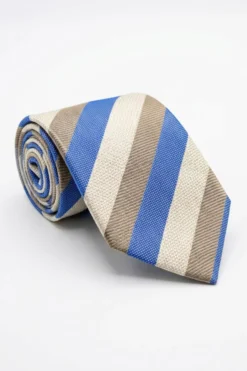 Cravatta in Seta Rigata - RIGATO AZZURRO/BEIGE