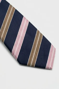 Cravatta Jacquard in Seta Rigata - RIGATO BLU/MARRONE