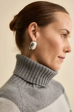 Dolcevita a Righe in Lana e Cashmere con Manica Raglan - PERLA/GRIGIO