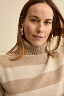 Dolcevita a Righe in Lana e Cashmere con Manica Raglan - BEIGE/GRIGIO