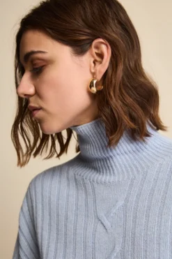 Dolcevita in Lana e Cashmere con Treccia - AZZURRO
