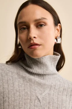 Dolcevita in Lana e Cashmere con Treccia - GRIGIO CHIARO