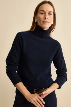 Dolcevita Raglan in Lana e Cashmere con Collo a Coste - BLU