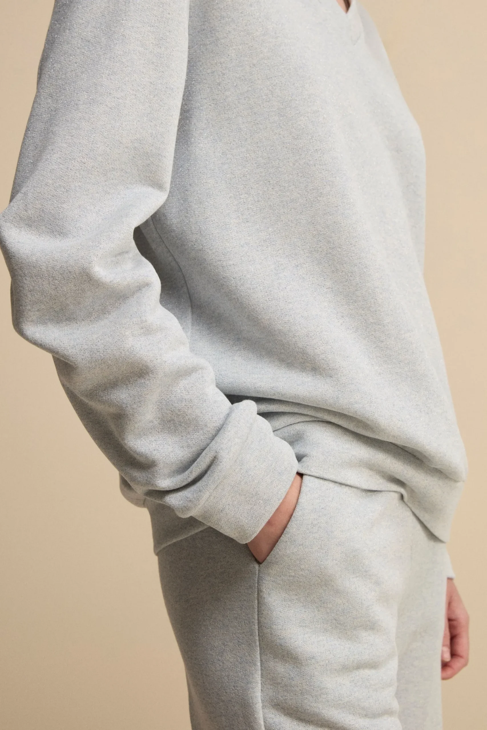 Felpa Lurex con Scollo a V - AZZURRO