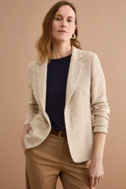 Giacca Aperta in Misto Cotone Bouclé con Lurex - BEIGE