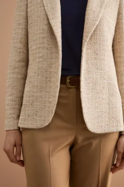 Giacca Aperta in Misto Cotone Bouclé con Lurex - BEIGE
