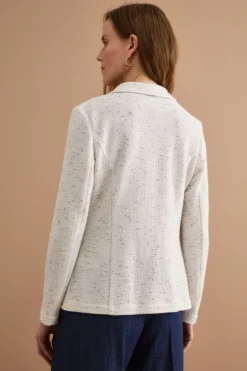 Giacca Aperta in Misto Cotone Bouclé con Lurex - BIANCO