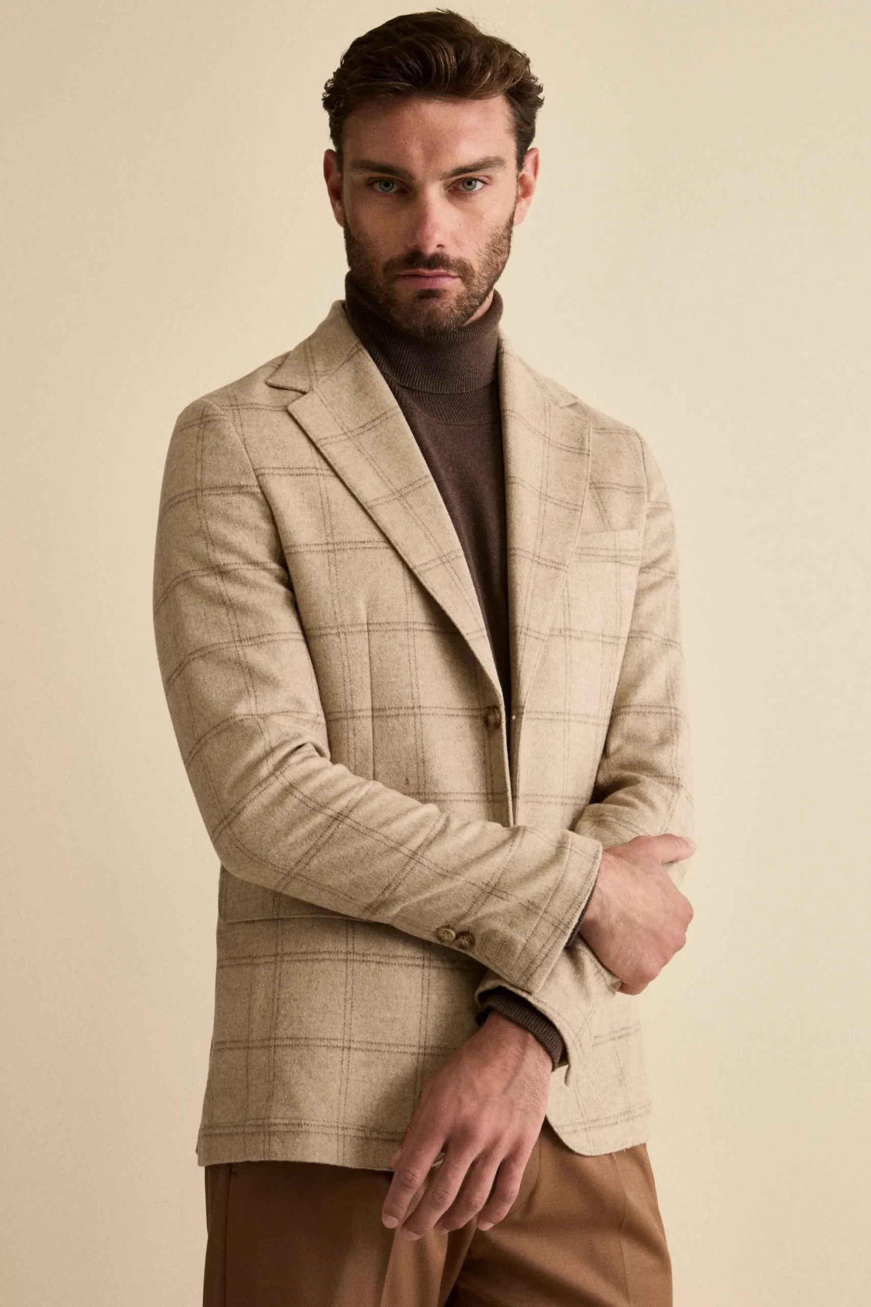Giacca Check Destrutturata in Misto Lana - BEIGE
