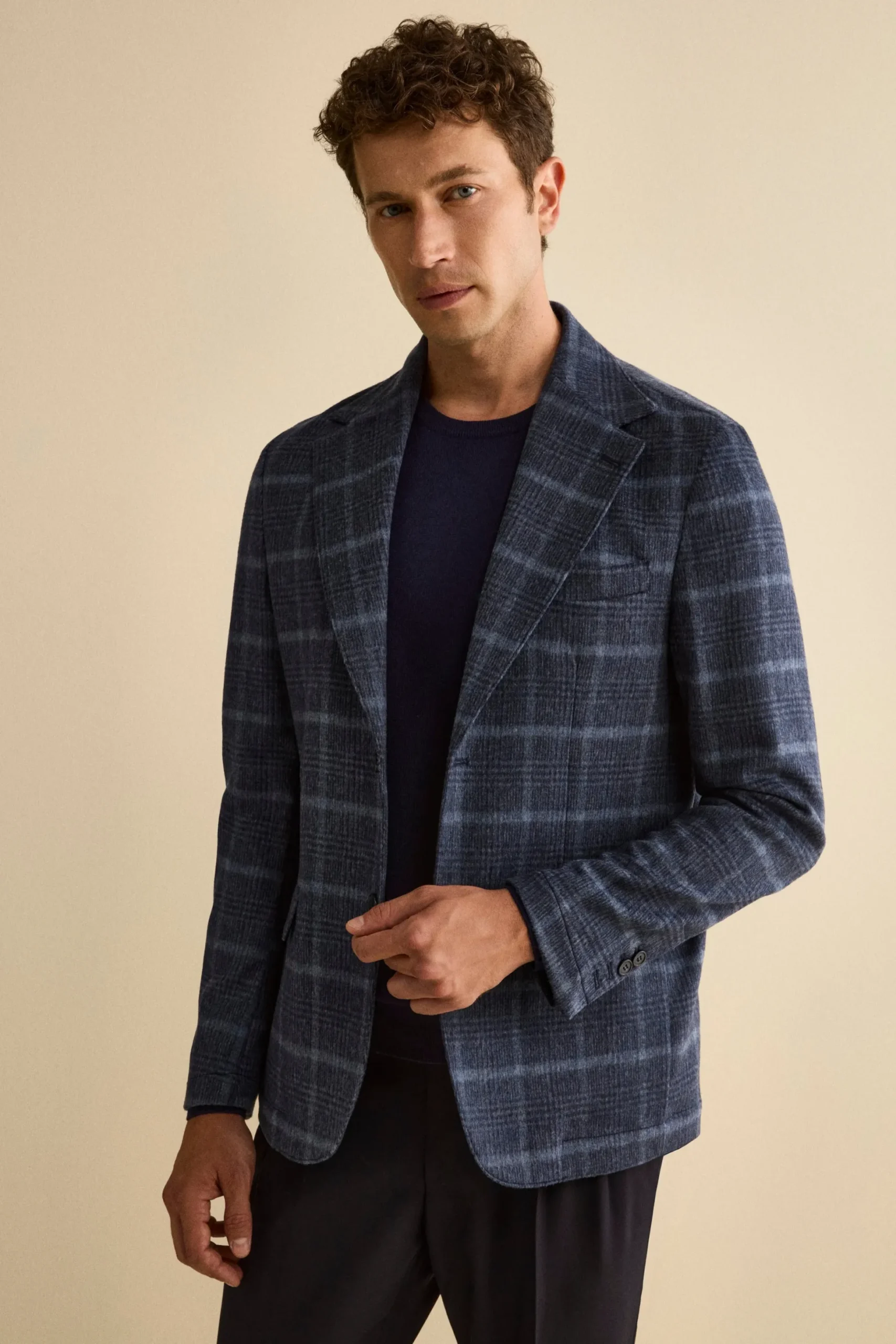 Giacca Check Destrutturata in Misto Lana - BLU