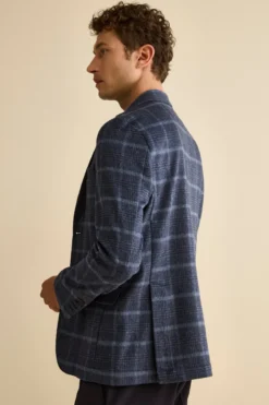Giacca Check Destrutturata in Misto Lana - BLU