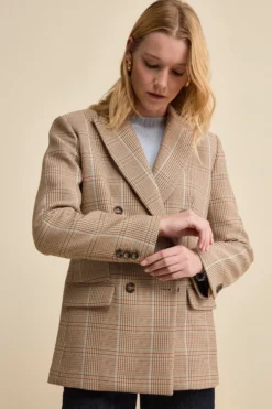 Giacca Check Doppiopetto in Misto Cotone - CAMMELLO QUADRI